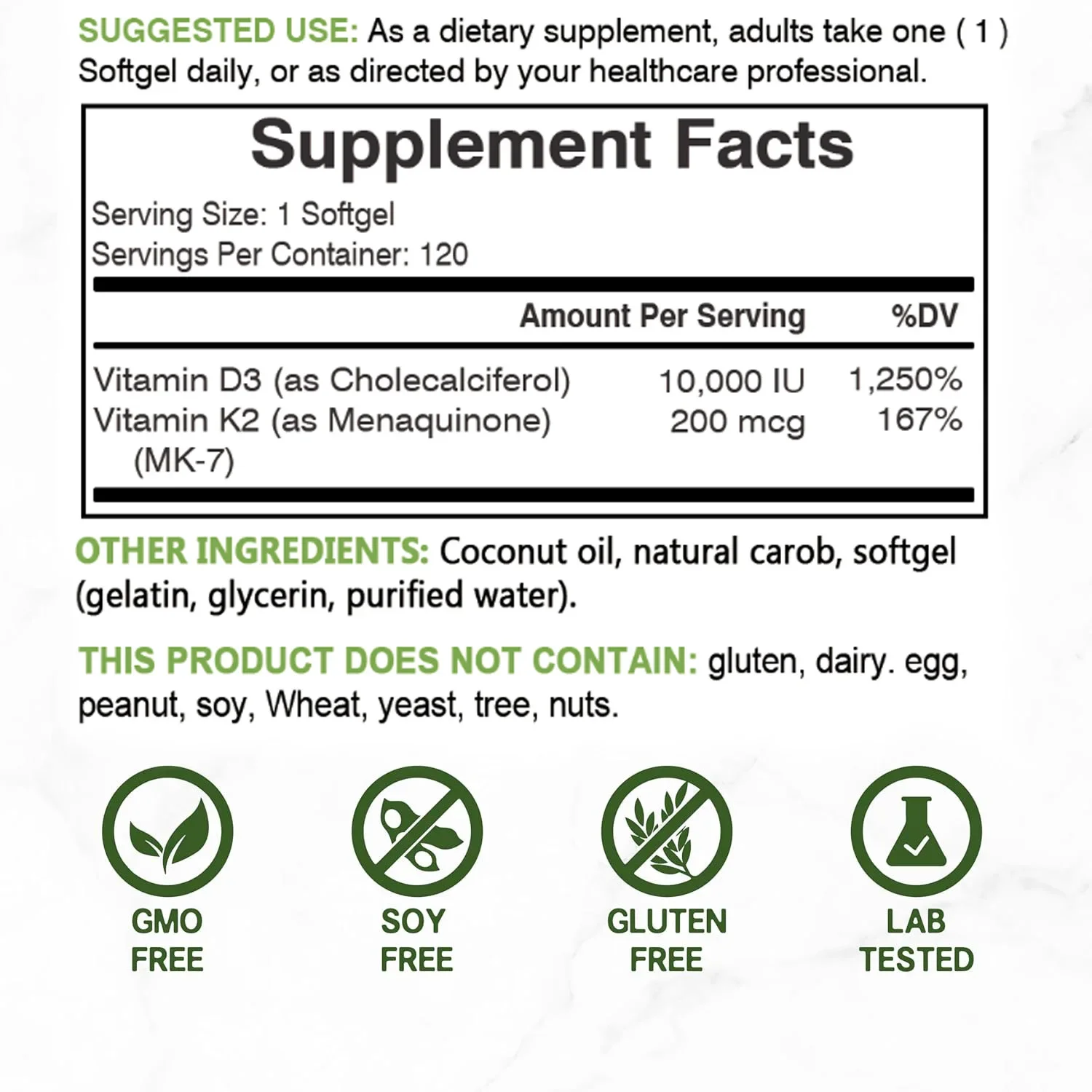 Vitamin D3 10,000 IU + K2 MK7  - Health Wellness Vitamins review and price